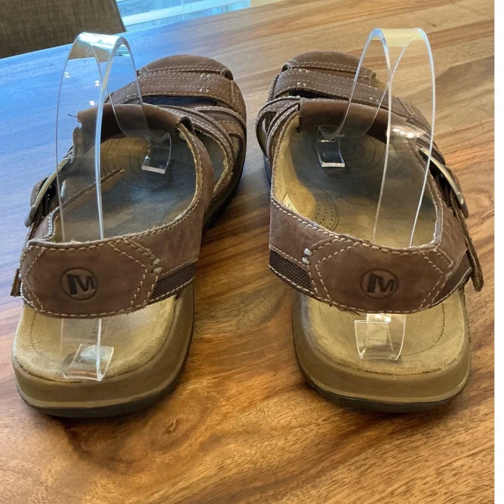 Merrell‎ Espresso Mens Brown Leather Comfort Sandals J82213 Size 11 Adjustable